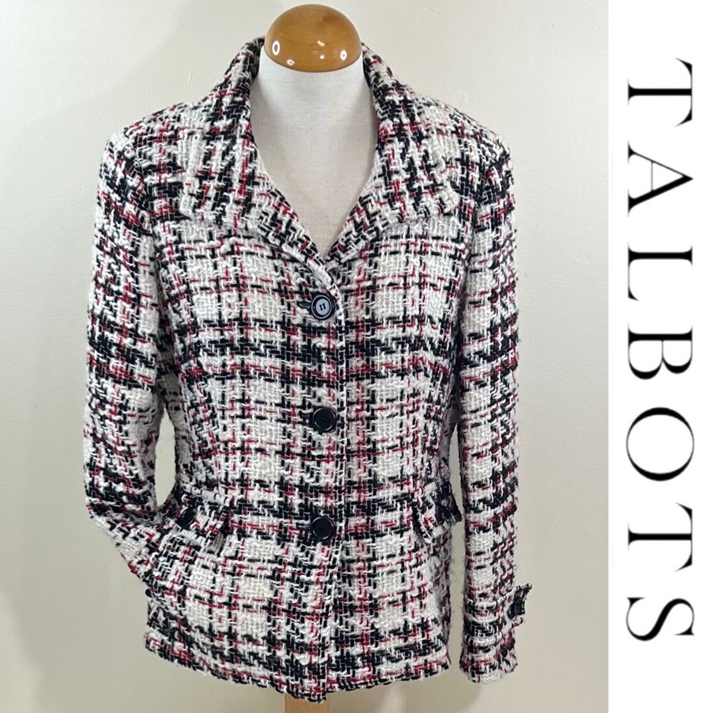 Talbots Women's Wool Blend Plaid Tweed Blazer